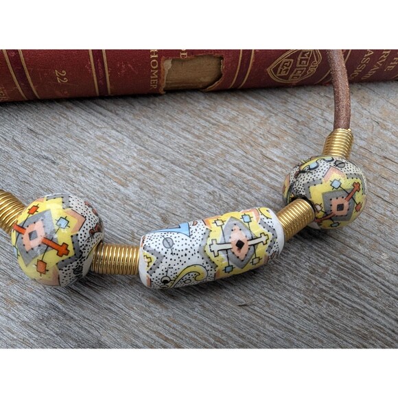 Vintage Floral Porcelain Necklace - Beaded Bohemian Jewelry - Picture 6 of 10